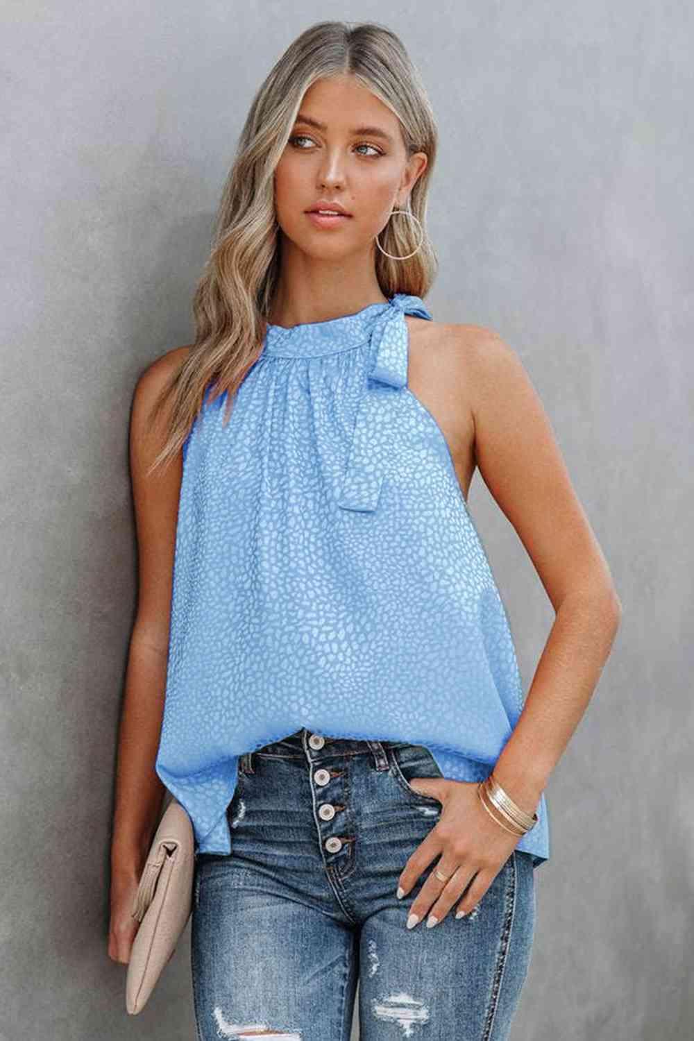 Printed Tied Grecian Neck Tank - Immenzive
