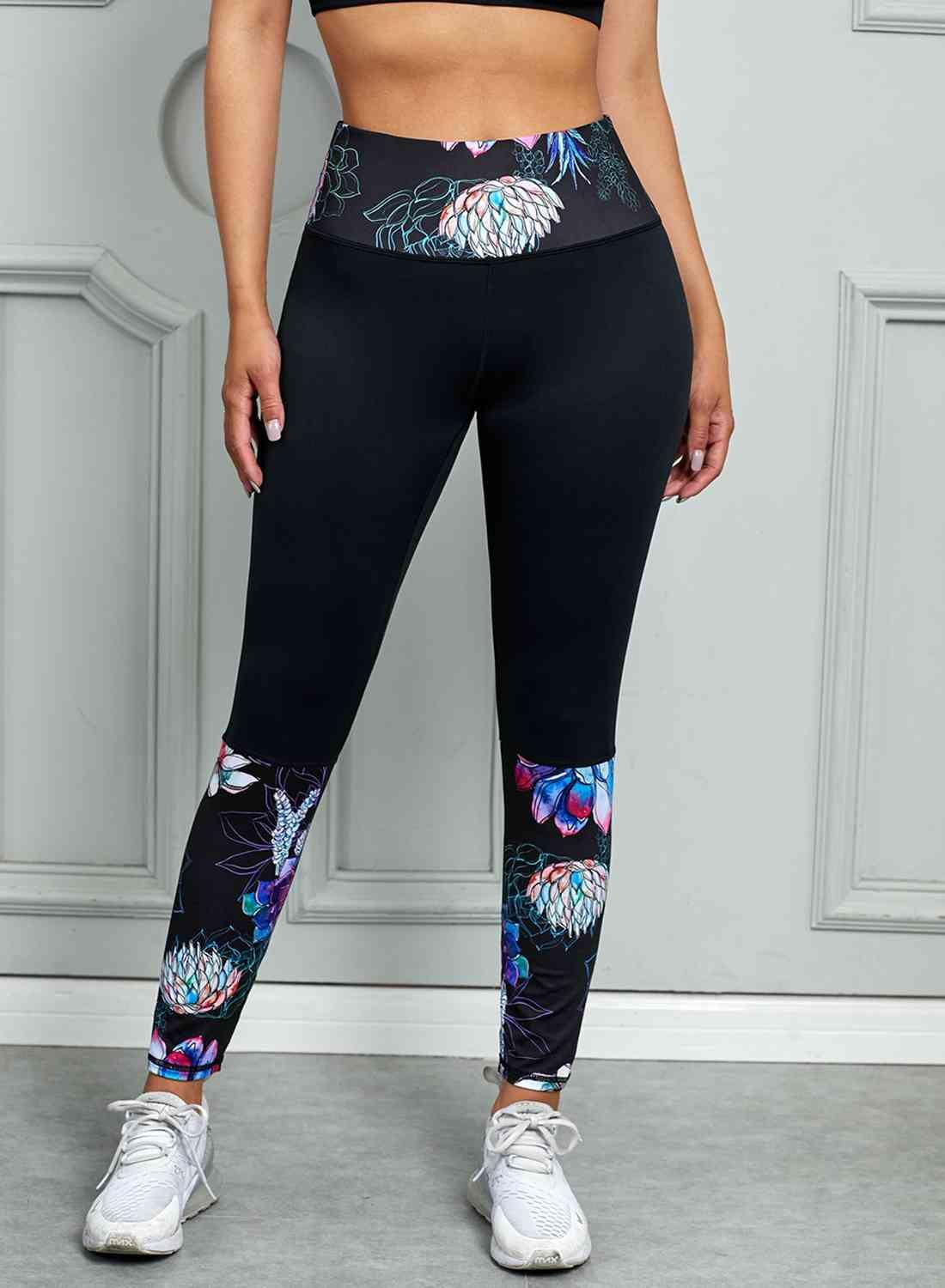 Printed Wide Waistband Active Leggings - Immenzive