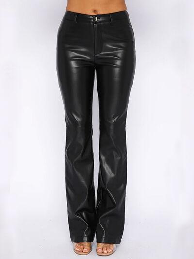PU Leather High Waist Straight Pants - Immenzive