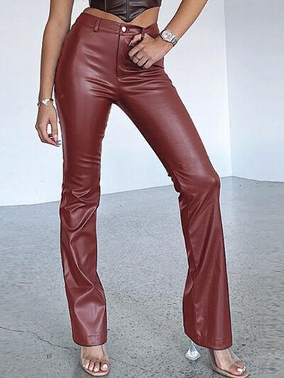 PU Leather High Waist Straight Pants - Immenzive