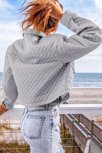 Quilted Snap and Zip Long Sleeve Cropped Jacket - Immenzive
