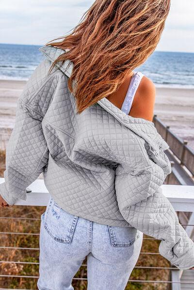 Quilted Snap and Zip Long Sleeve Cropped Jacket - Immenzive