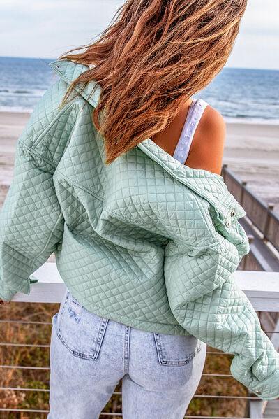 Quilted Snap and Zip Long Sleeve Cropped Jacket - Immenzive