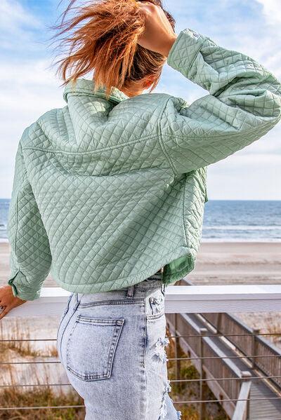 Quilted Snap and Zip Long Sleeve Cropped Jacket - Immenzive