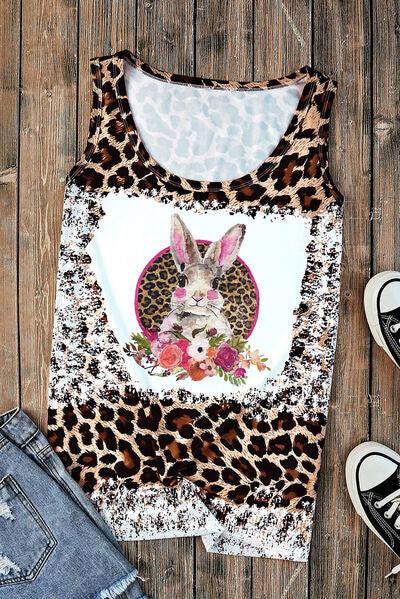 Rabbit Leopard Round Neck Tank - Immenzive