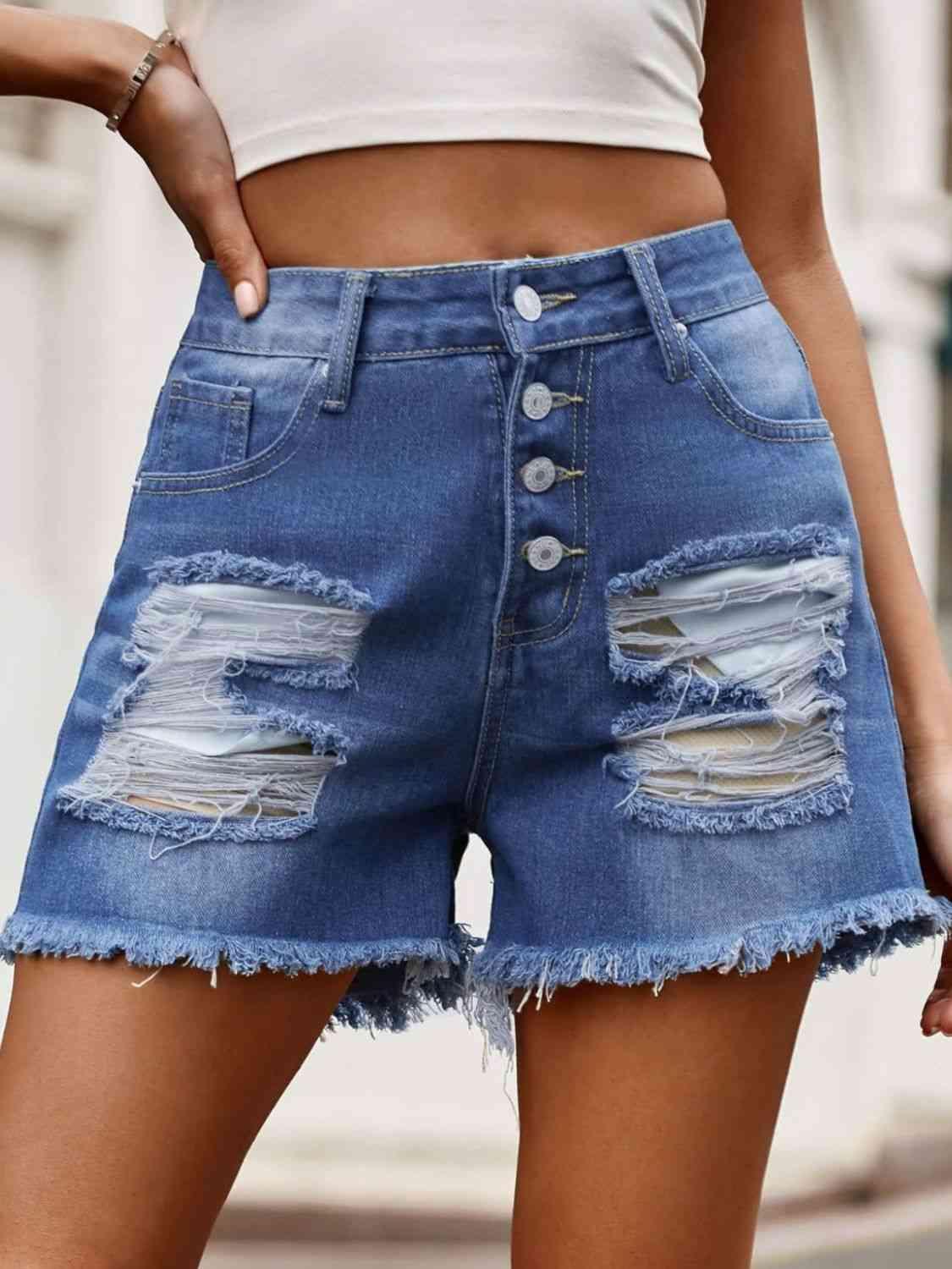 Raw Hem Denim Shorts with Pockets - Immenzive