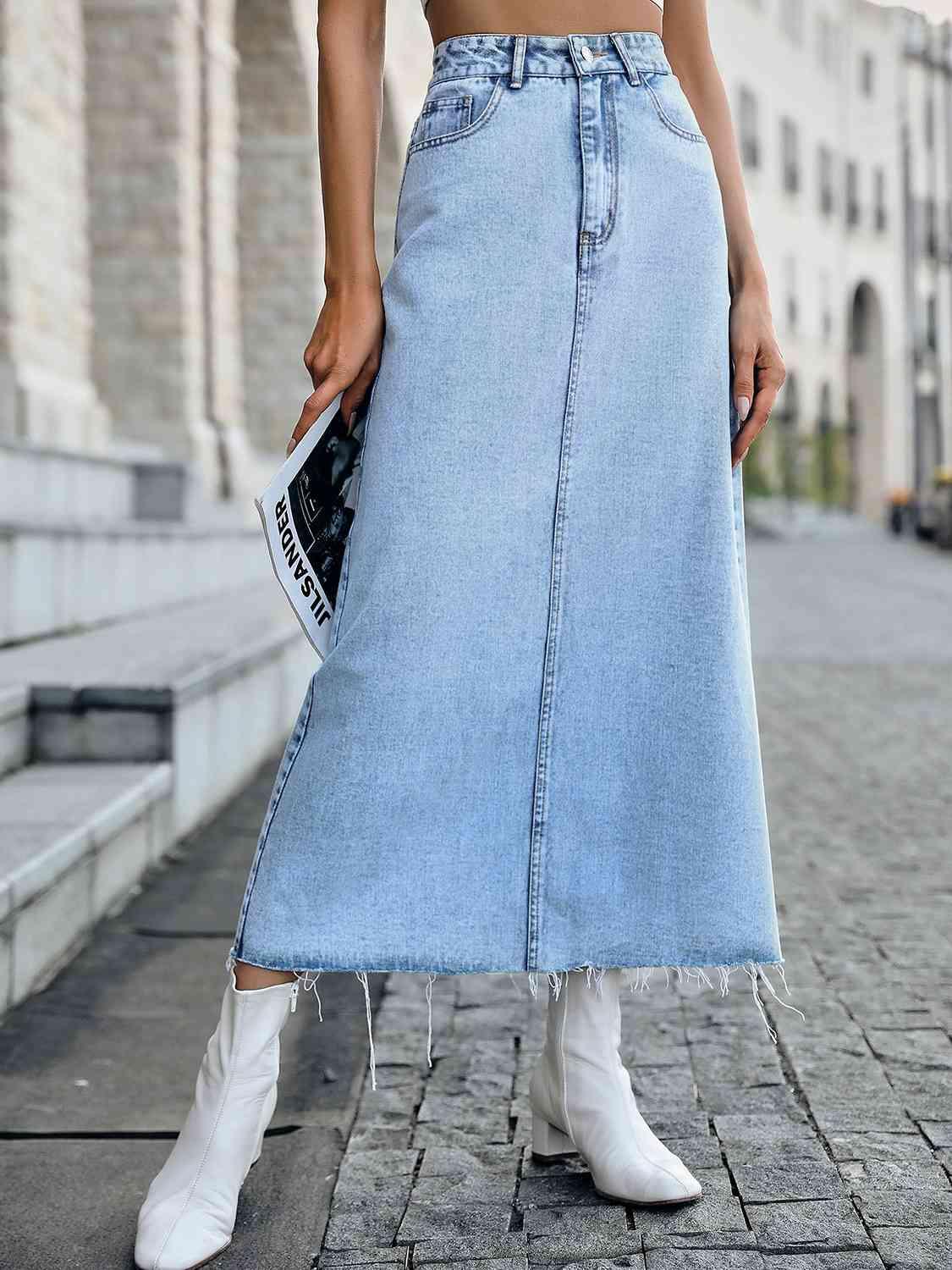 Raw Hem Denim Skirt - Immenzive