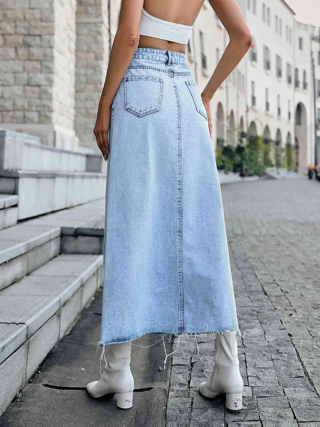 Raw Hem Denim Skirt - Immenzive