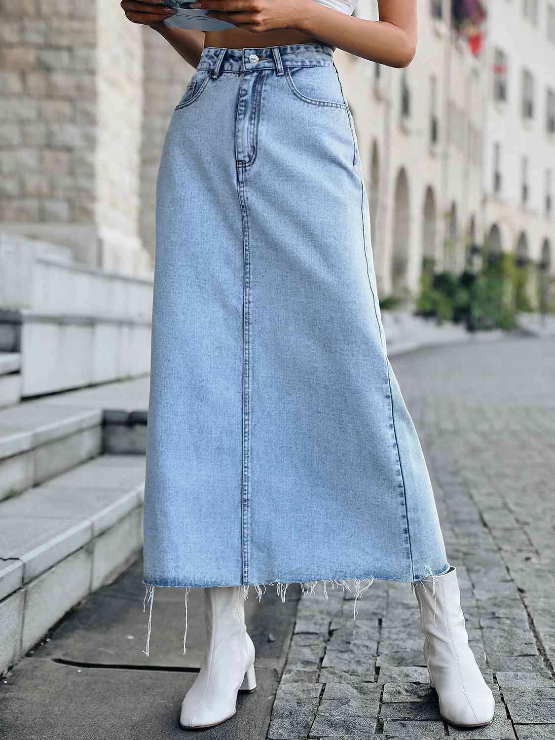 Raw Hem Denim Skirt - Immenzive