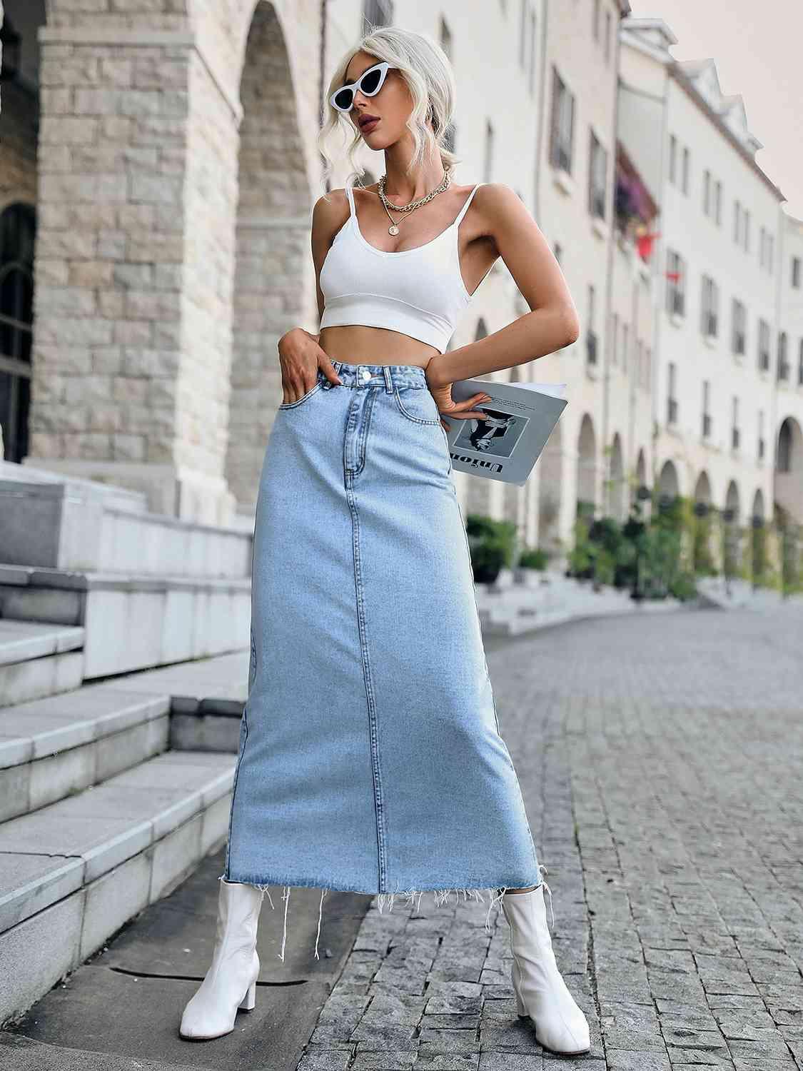 Raw Hem Denim Skirt - Immenzive