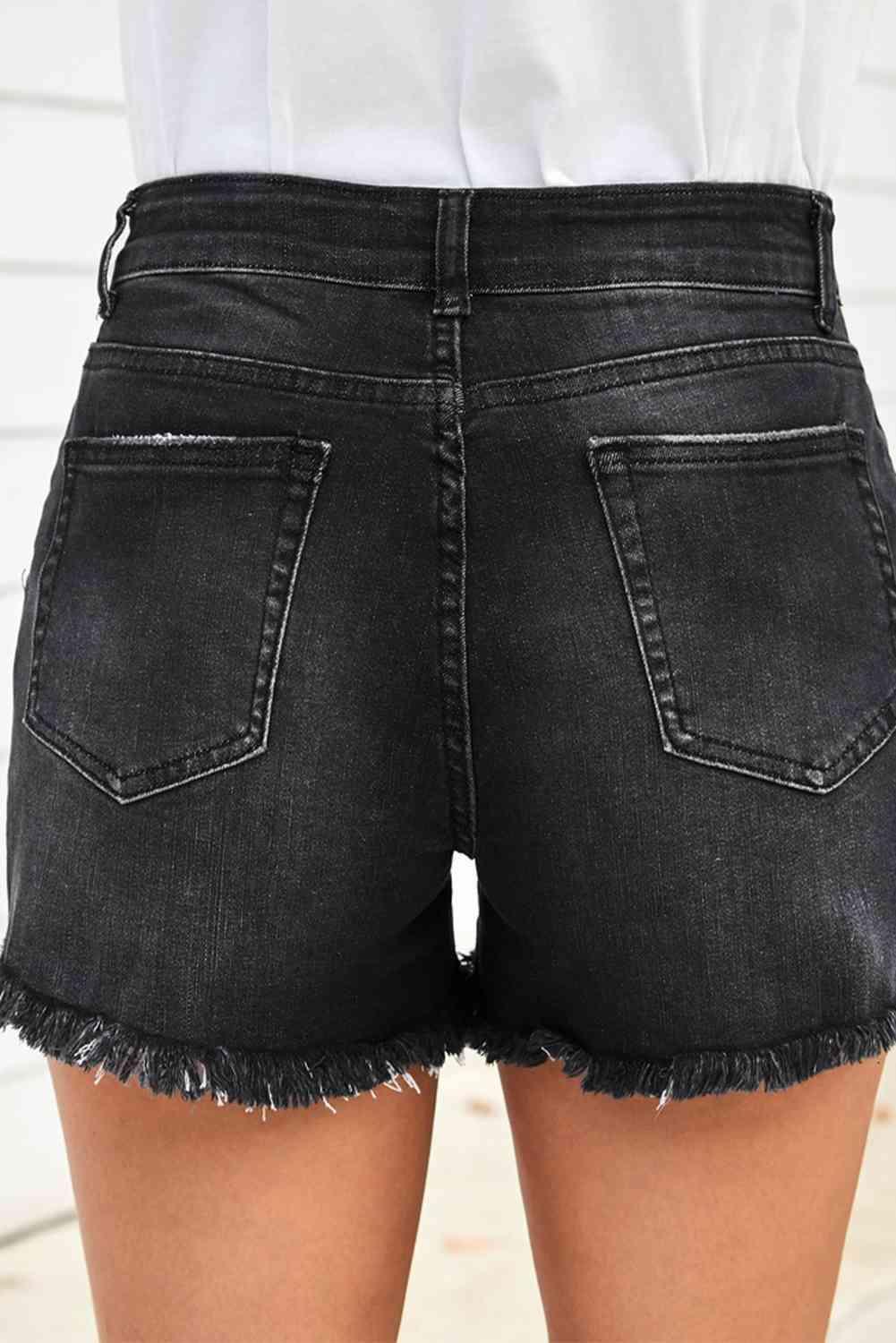 Raw Hem Distressed Denim Shorts with Pockets - Immenzive