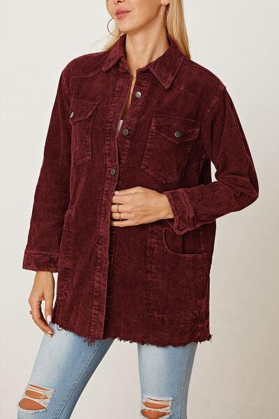Raw Hem Pocketed Button Up Jacket - Immenzive