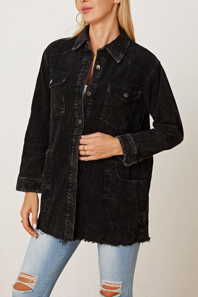Raw Hem Pocketed Button Up Jacket - Immenzive