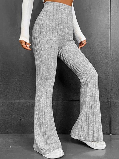 Ribbed High Waist Flare Bootcut Pants - Immenzive