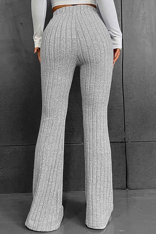 Ribbed High Waist Flare Bootcut Pants - Immenzive