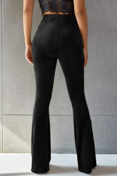 Ribbed High Waist Flare Pants - Immenzive
