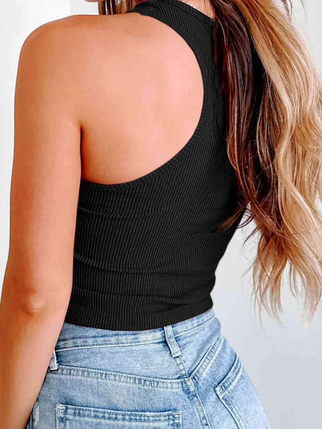 Ribbed Round Neck Cropped Tank - Immenzive