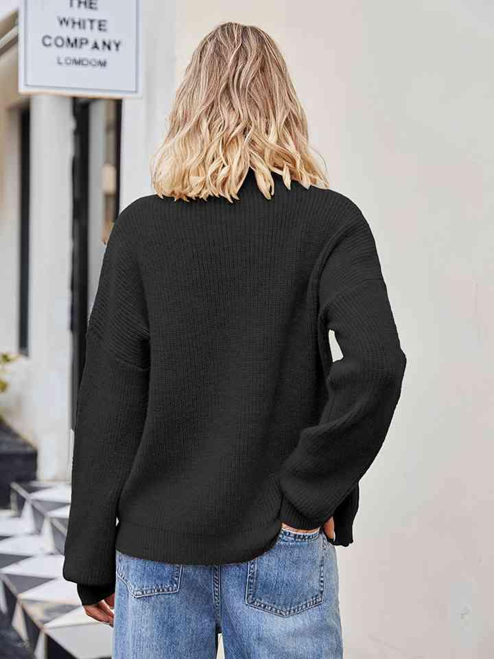 Ribbed Round Neck Dropped Shoulder Knit Top - Immenzive