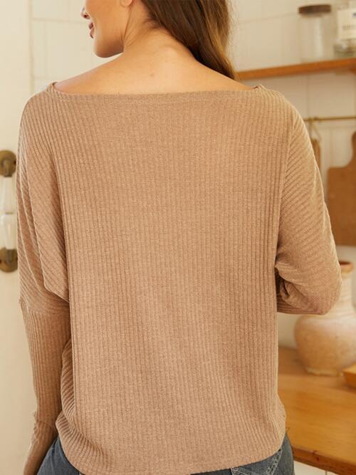 Ribbed Round Neck Long Sleeve Knit Top - Immenzive