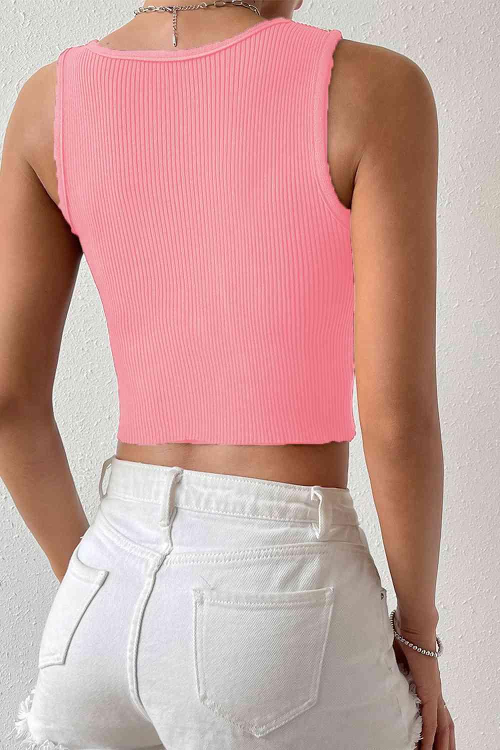 Ribbed Round Neck Sleeveless Knit Top - Immenzive