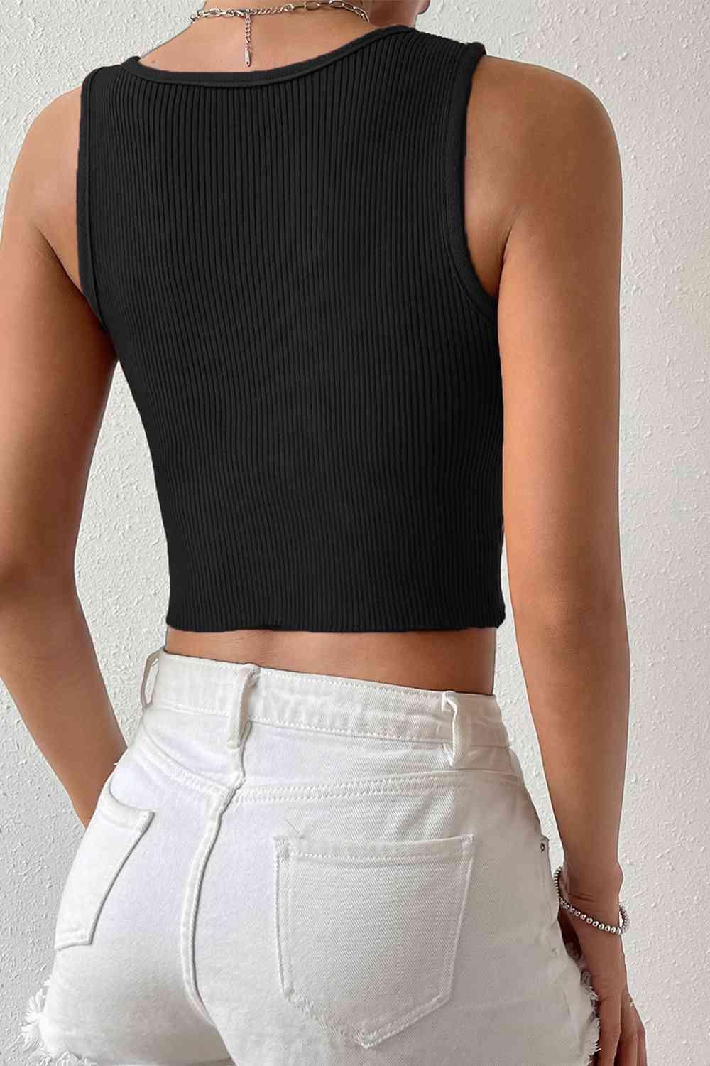 Ribbed Round Neck Sleeveless Knit Top - Immenzive