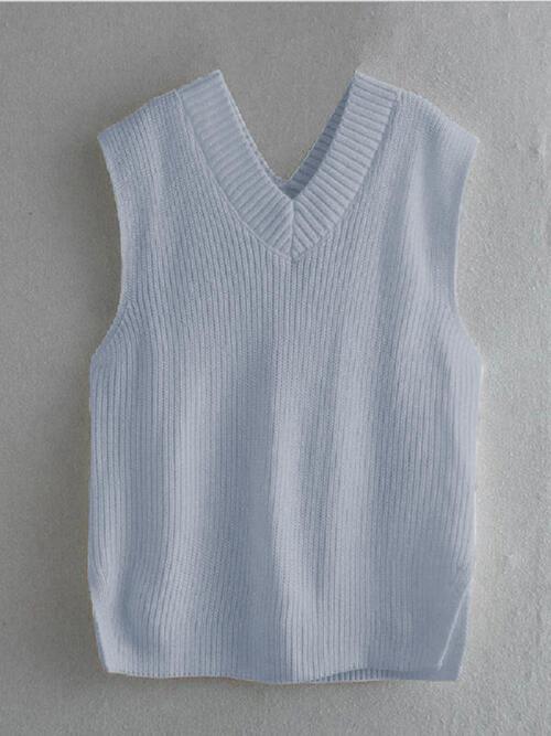 Ribbed V-Neck Sleeveless Sweater Vest - Immenzive