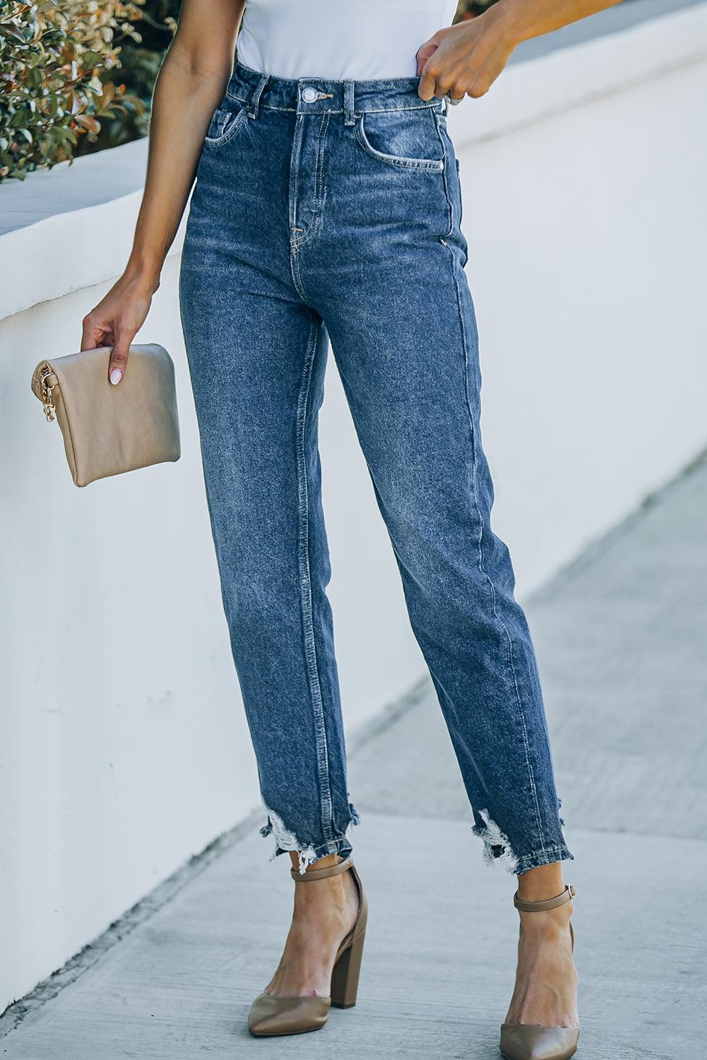 Ripped Ankle Straight Jeans with Pockets - Immenzive