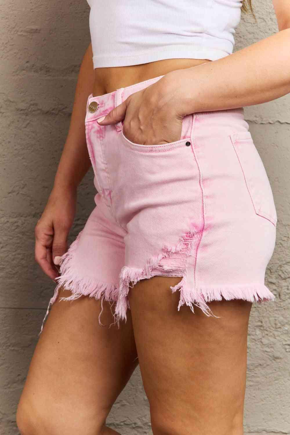 RISEN Kylie High Waist Raw Hem Shorts - Immenzive