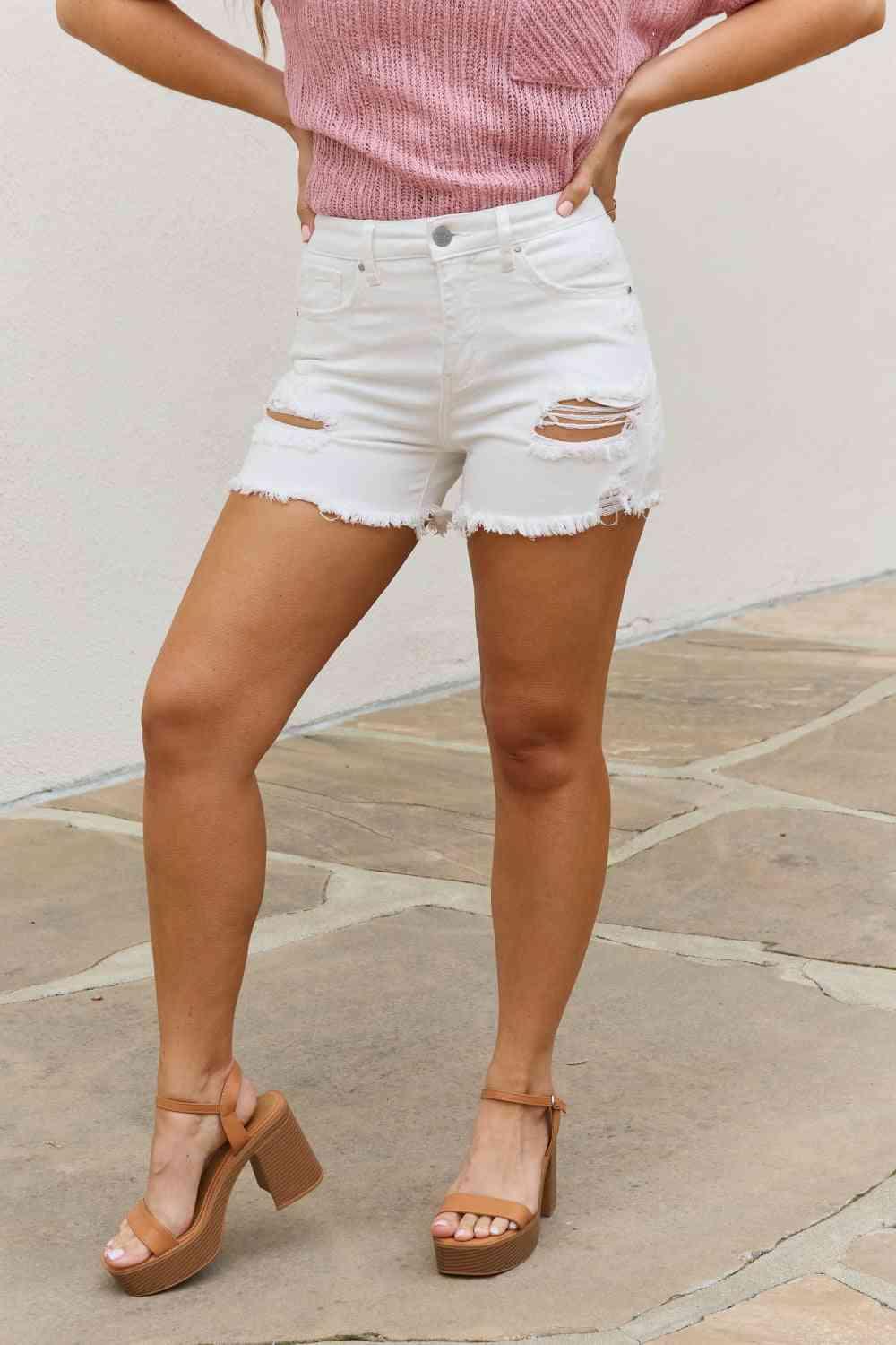 RISEN Lily High Waisted Distressed Shorts - Immenzive
