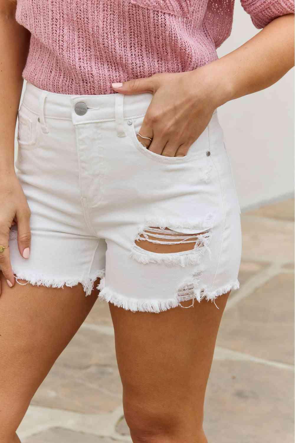 RISEN Lily High Waisted Distressed Shorts - Immenzive