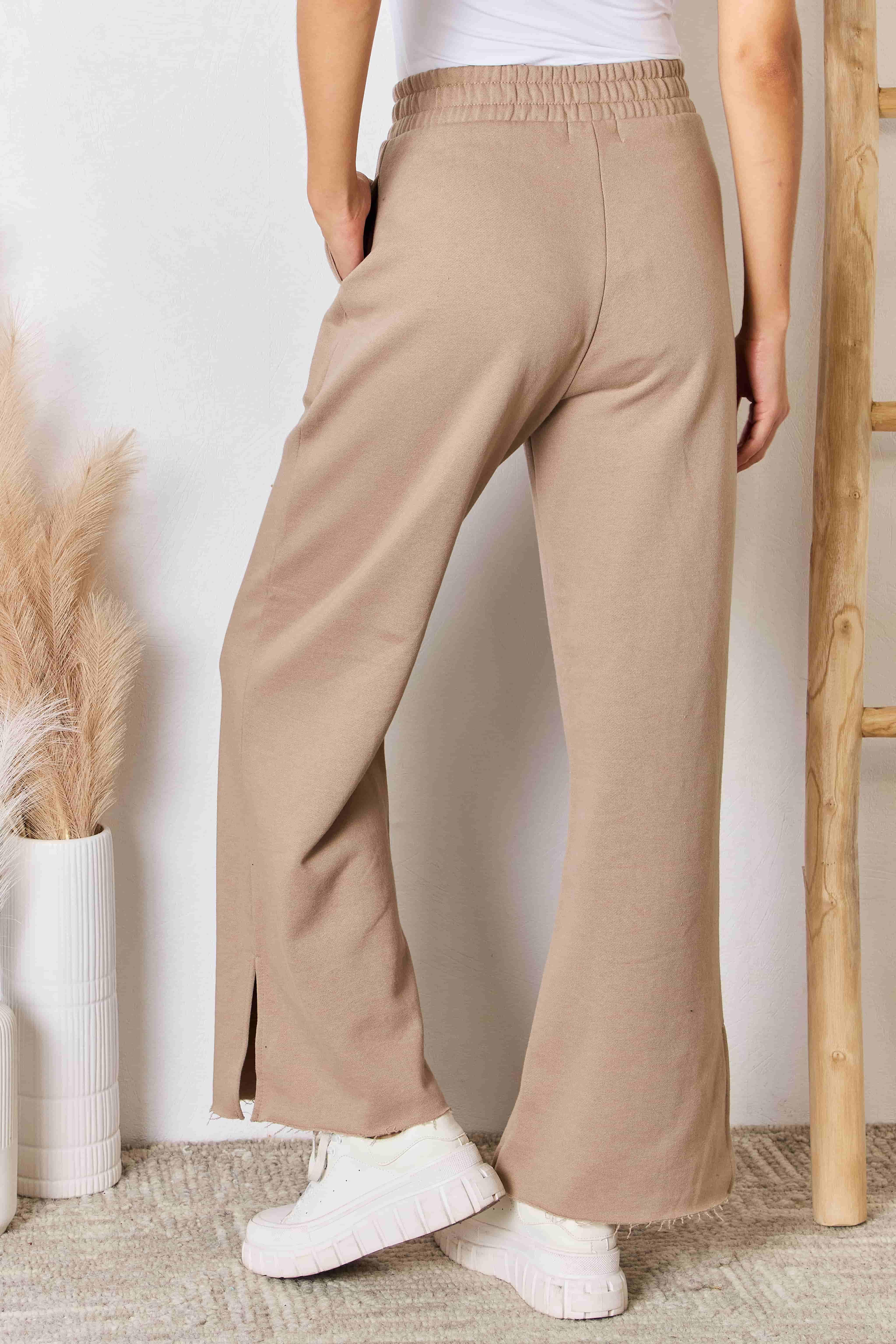 RISEN Wide Waistband Slit Wide Leg Pants - Immenzive