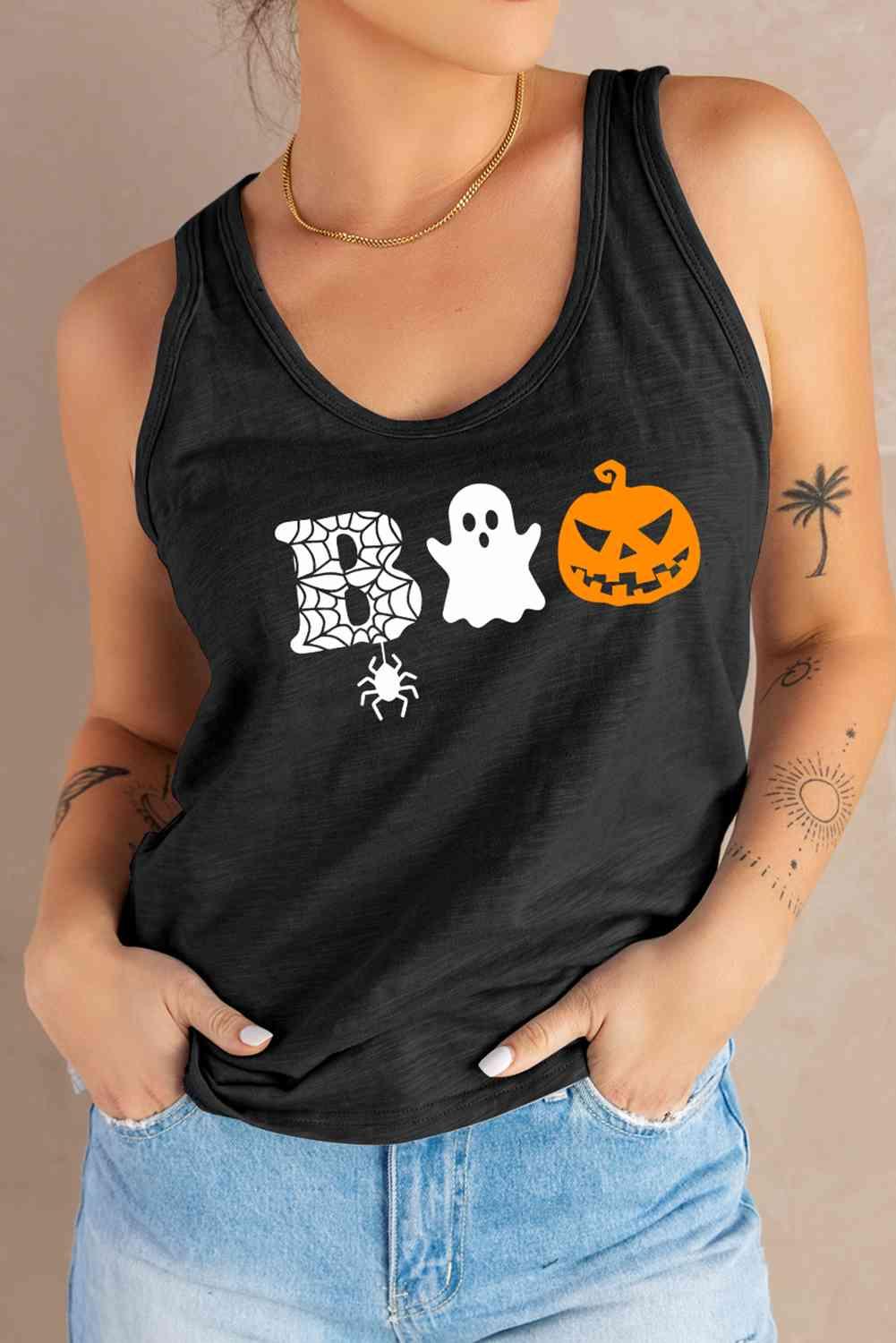 Round Neck BOO Graphic Tank Top - Immenzive
