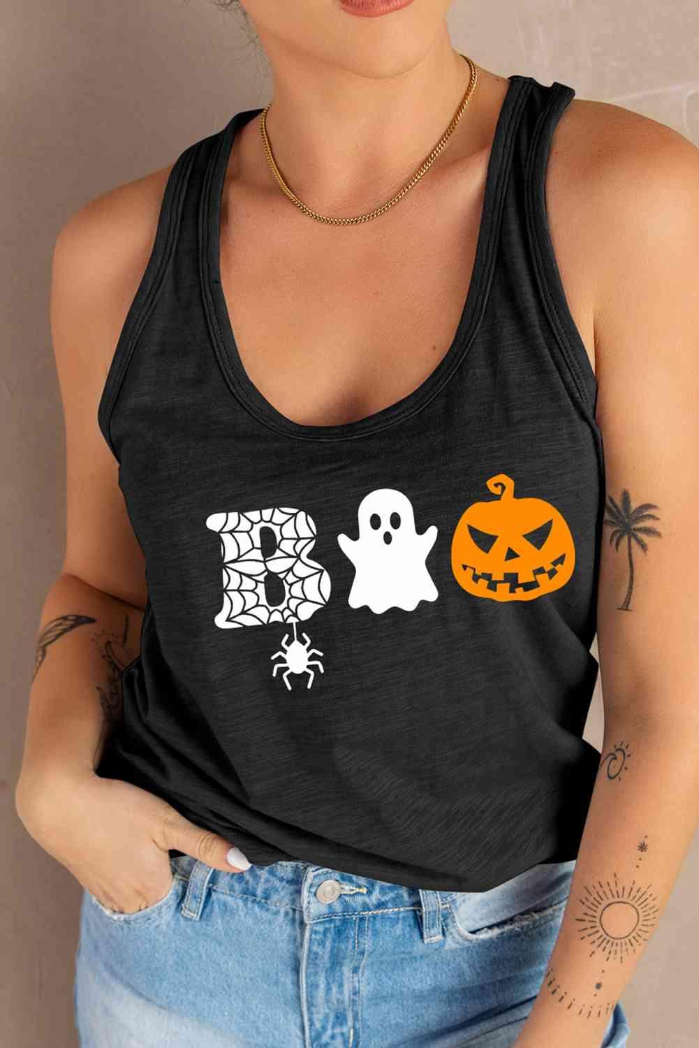 Round Neck BOO Graphic Tank Top - Immenzive