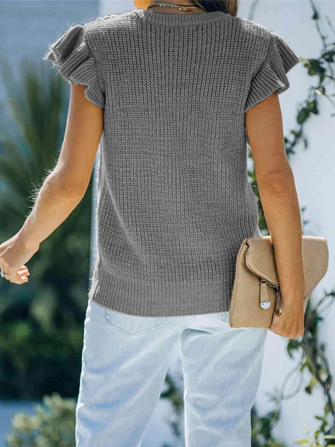 Round Neck Cap Sleeve Sweater - Immenzive