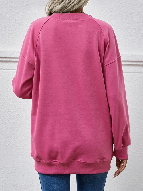 Round Neck Drop Shoulder Long Sleeve Sweatshirt - Immenzive