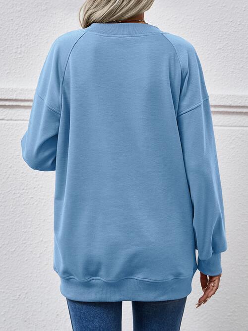 Round Neck Drop Shoulder Long Sleeve Sweatshirt - Immenzive