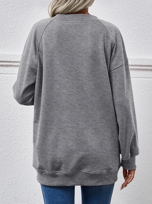 Round Neck Drop Shoulder Long Sleeve Sweatshirt - Immenzive