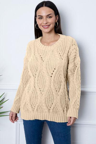 Round Neck Dropped Shoulder Sweater - Immenzive