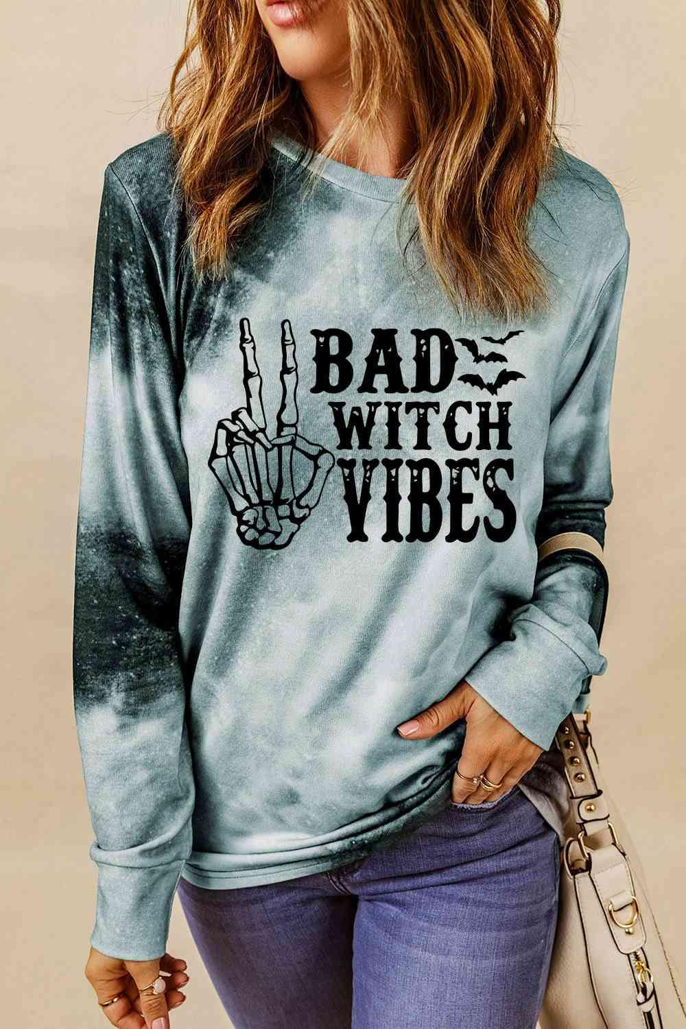 Round Neck Long Sleeve BAD WITCH VIBES Sweatshirt - Immenzive