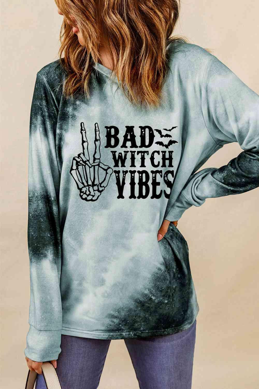 Round Neck Long Sleeve BAD WITCH VIBES Sweatshirt - Immenzive