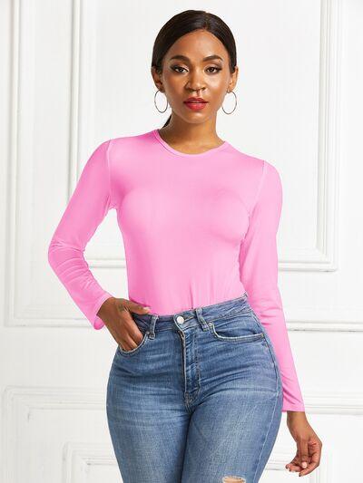 Round Neck Long Sleeve Bodysuit - Immenzive