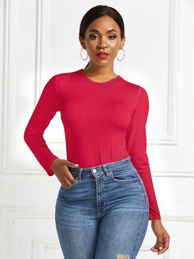 Round Neck Long Sleeve Bodysuit - Immenzive