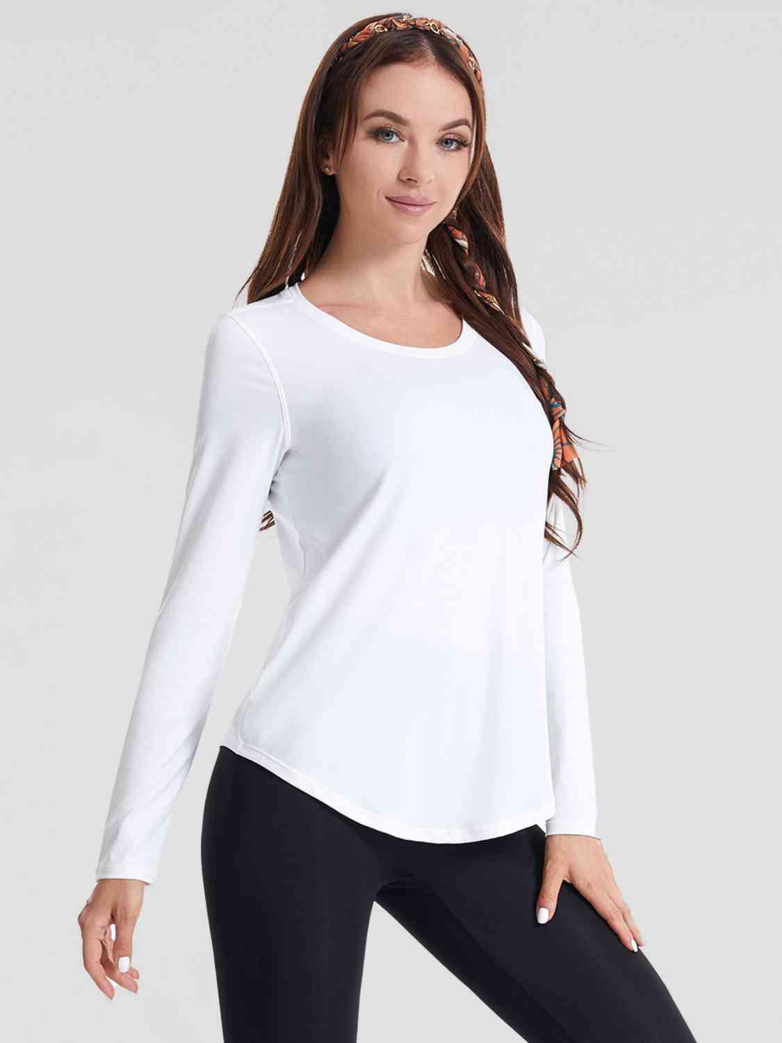 Round Neck Long Sleeve Sports Top - Immenzive