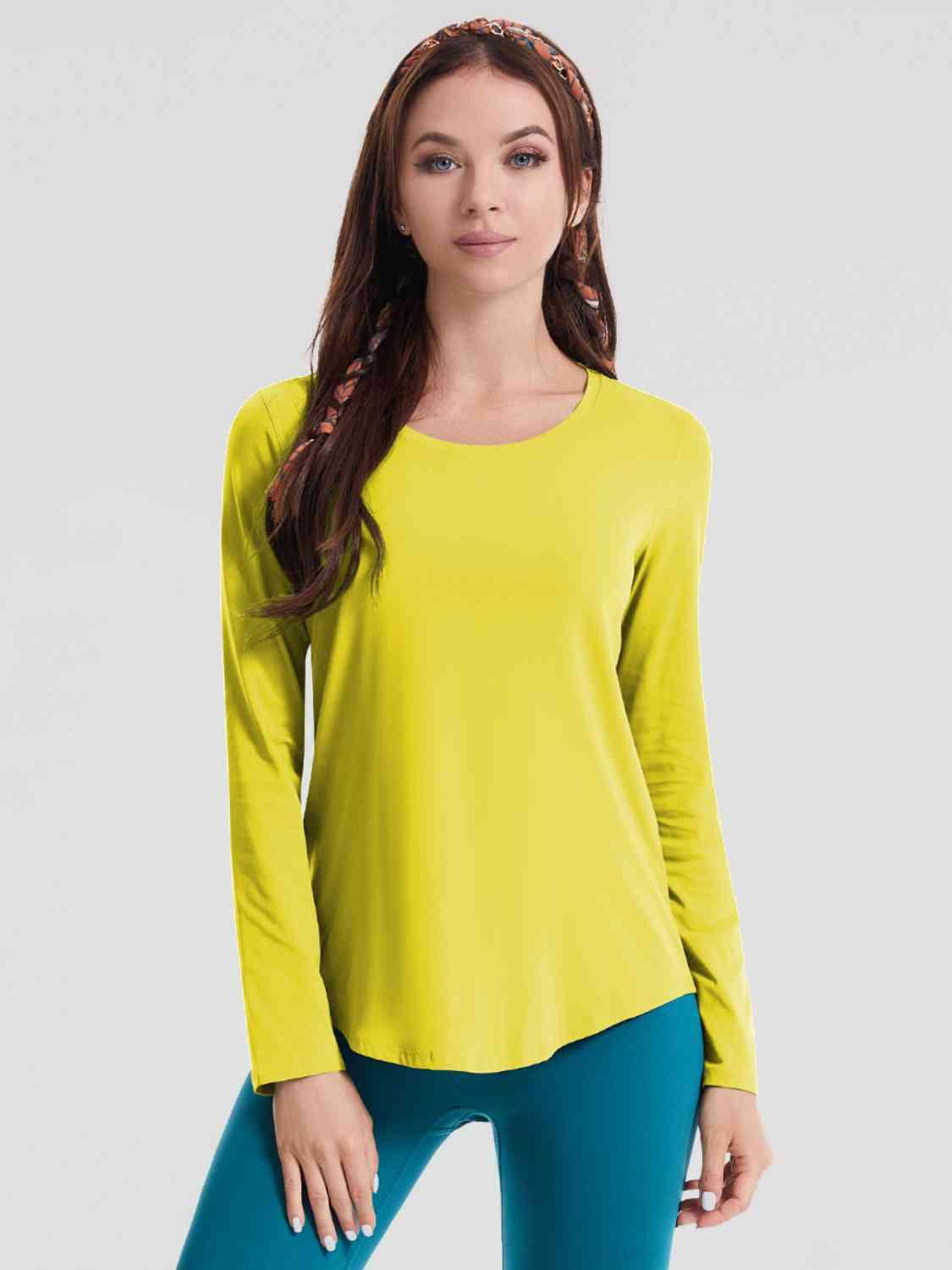 Round Neck Long Sleeve Sports Top - Immenzive