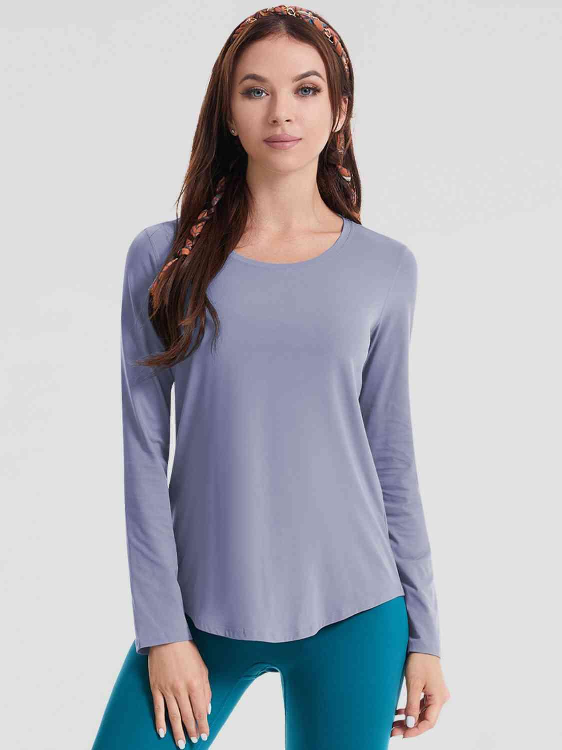 Round Neck Long Sleeve Sports Top - Immenzive