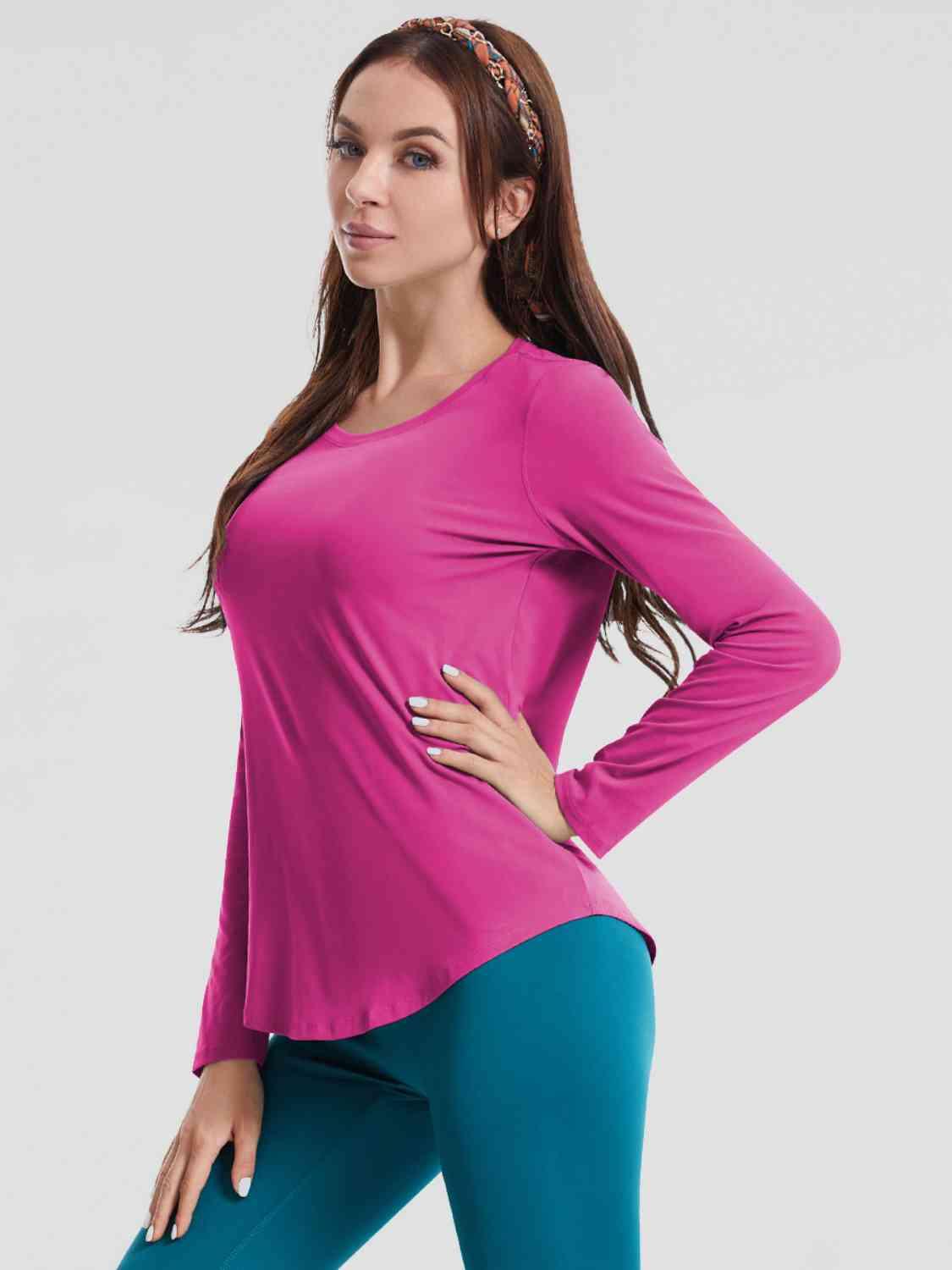 Round Neck Long Sleeve Sports Top - Immenzive
