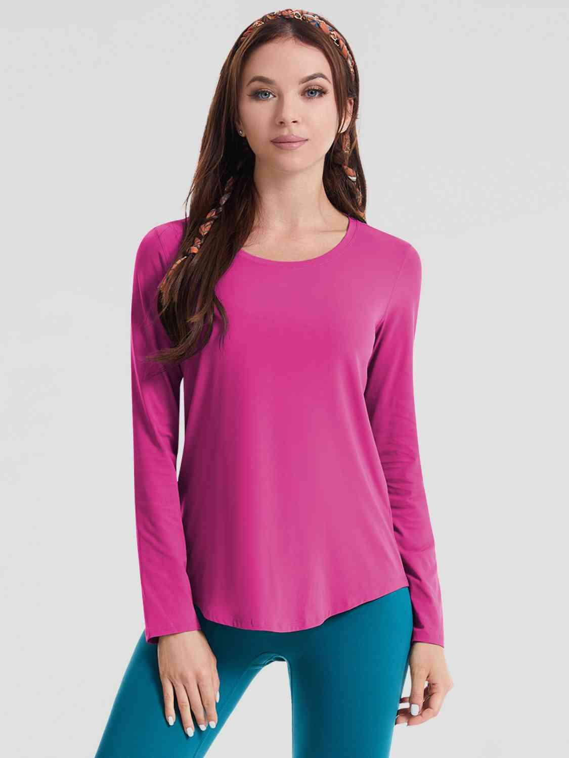 Round Neck Long Sleeve Sports Top - Immenzive