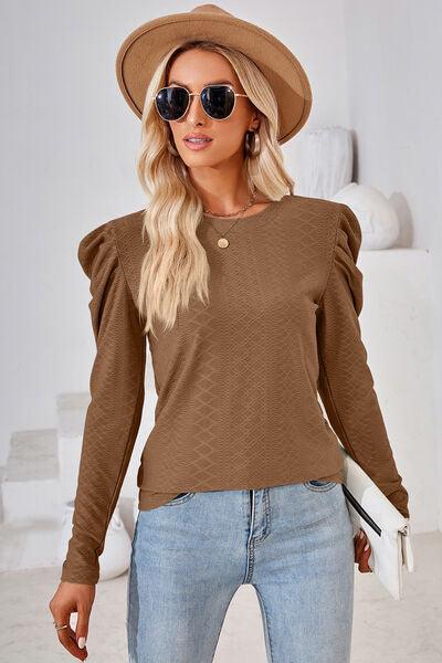 Round Neck Puff Sleeve Blouse - Immenzive