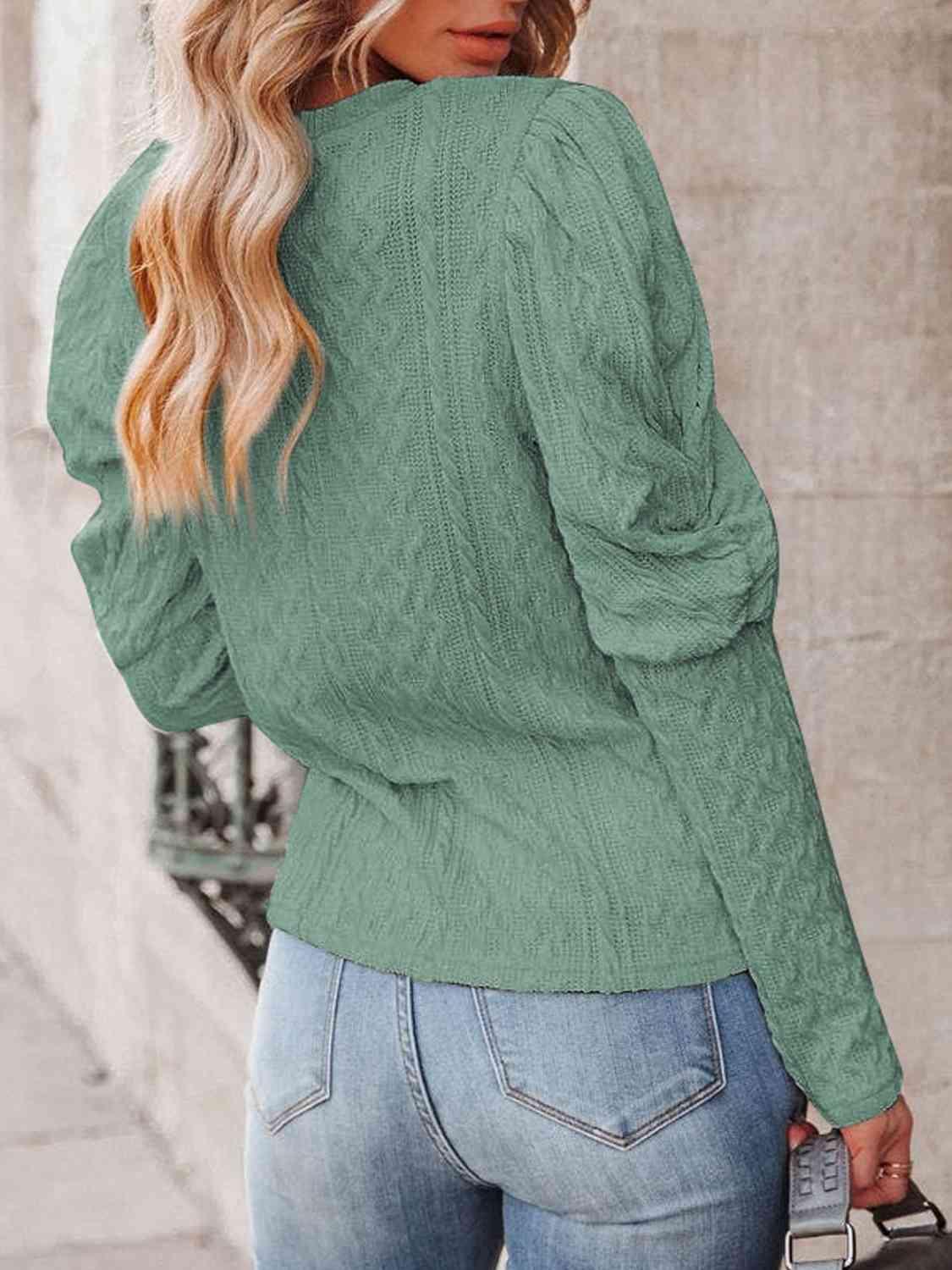 Round Neck Puff Sleeve Knit Top - Immenzive
