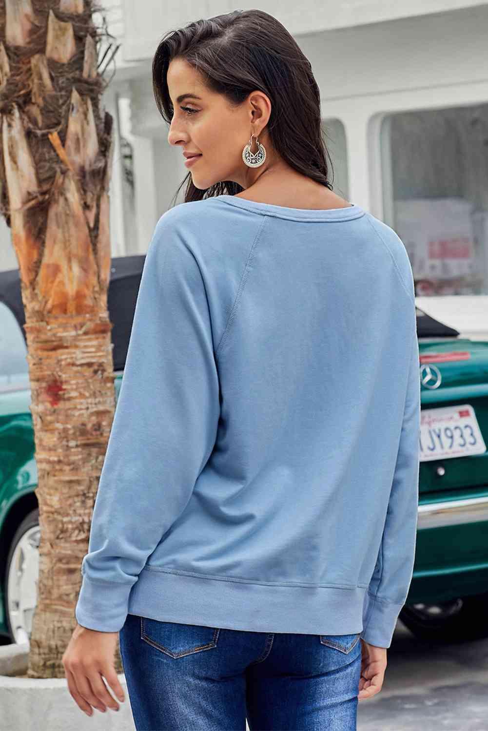 Round Neck Raglan Sleeve Exposed Seam Sweatshirt - Immenzive